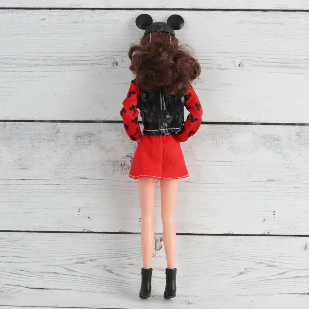 Disney Brunette Barbie in Outfit, Mickey Mouse Ears, Dress, Jacket and Boots